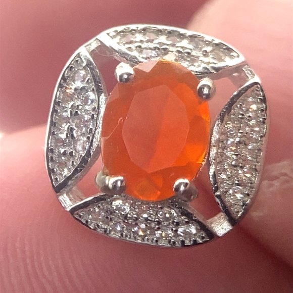 Fire Opal 1.80ct Platinum Finish Solid 925 Sterling Silver Earrings - Picture 6 of 6